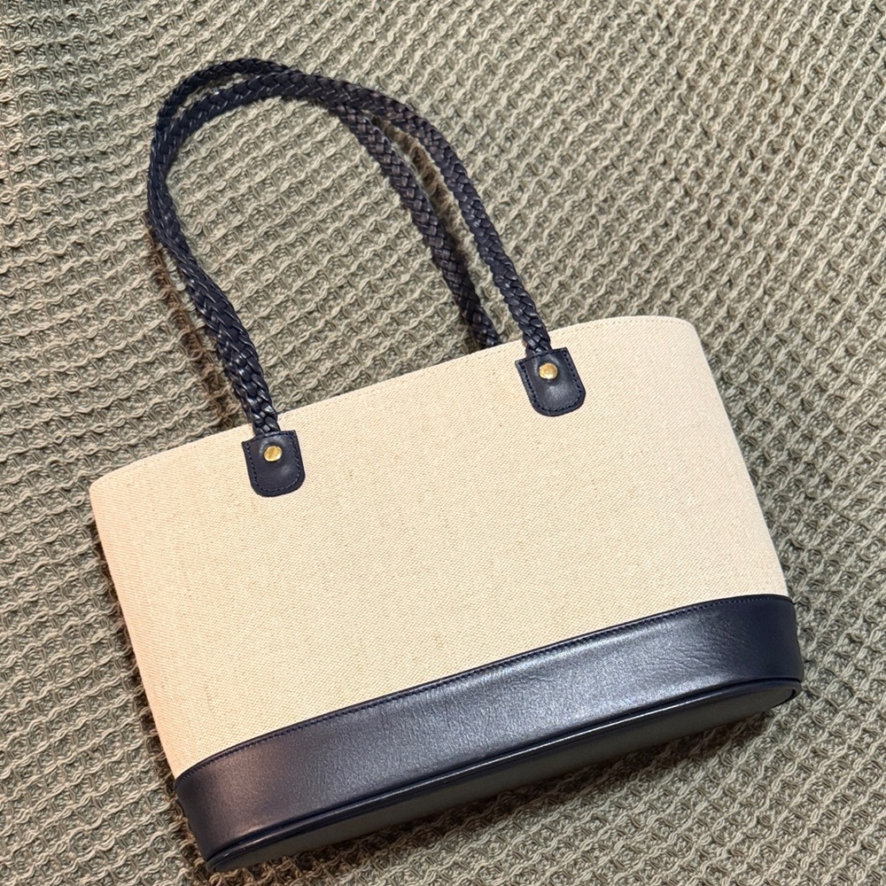 Elegant Cream and Navy Tote Bag